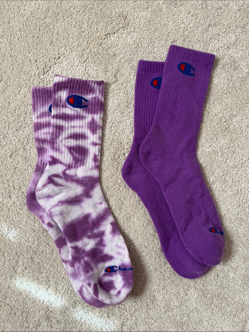 New Champion Purple Crew Socks - Solid & Tie-Dye Duo